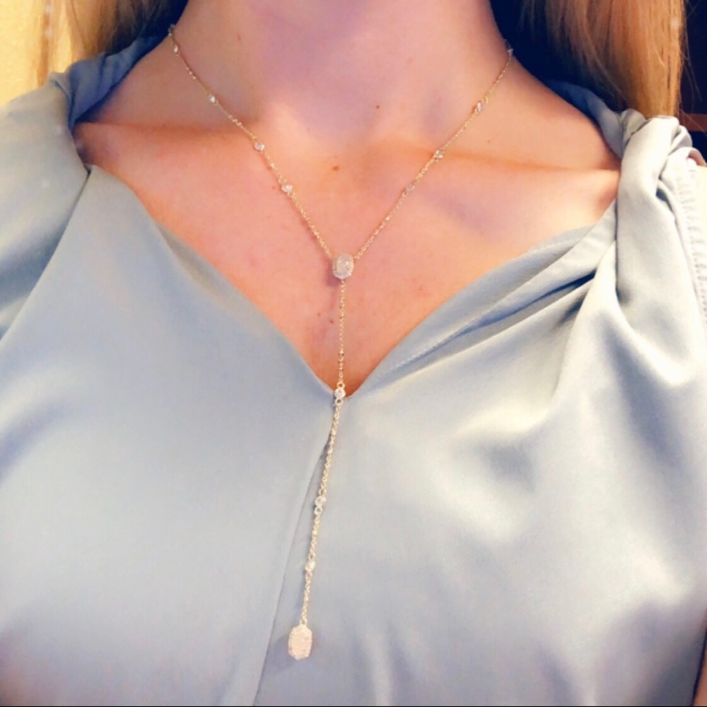 RARE Kendra Scott Claudia Lariat Gold/White Drusy
